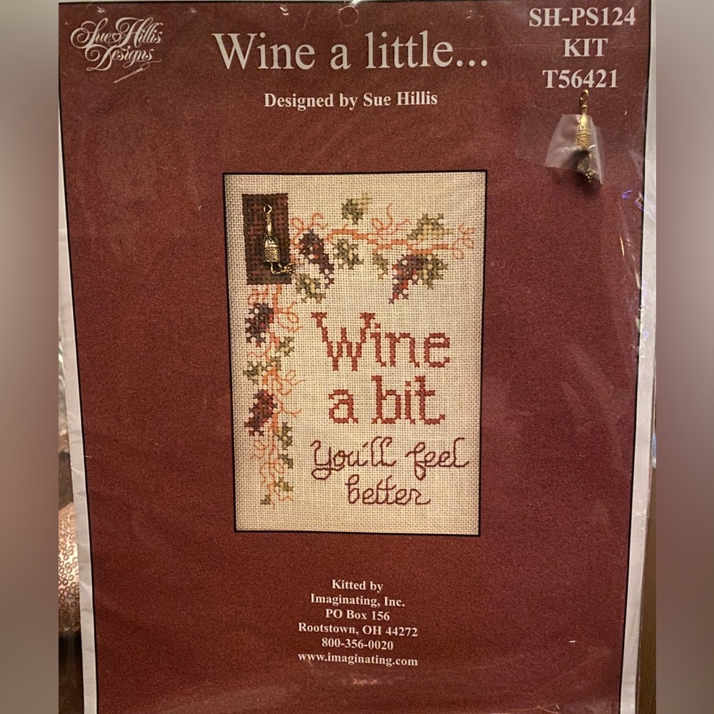 Wine a Little… Sue Hillis Designs Cross stitch Kit NIB SH-PS124 Kit T56421